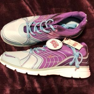 Teal and purple shoes